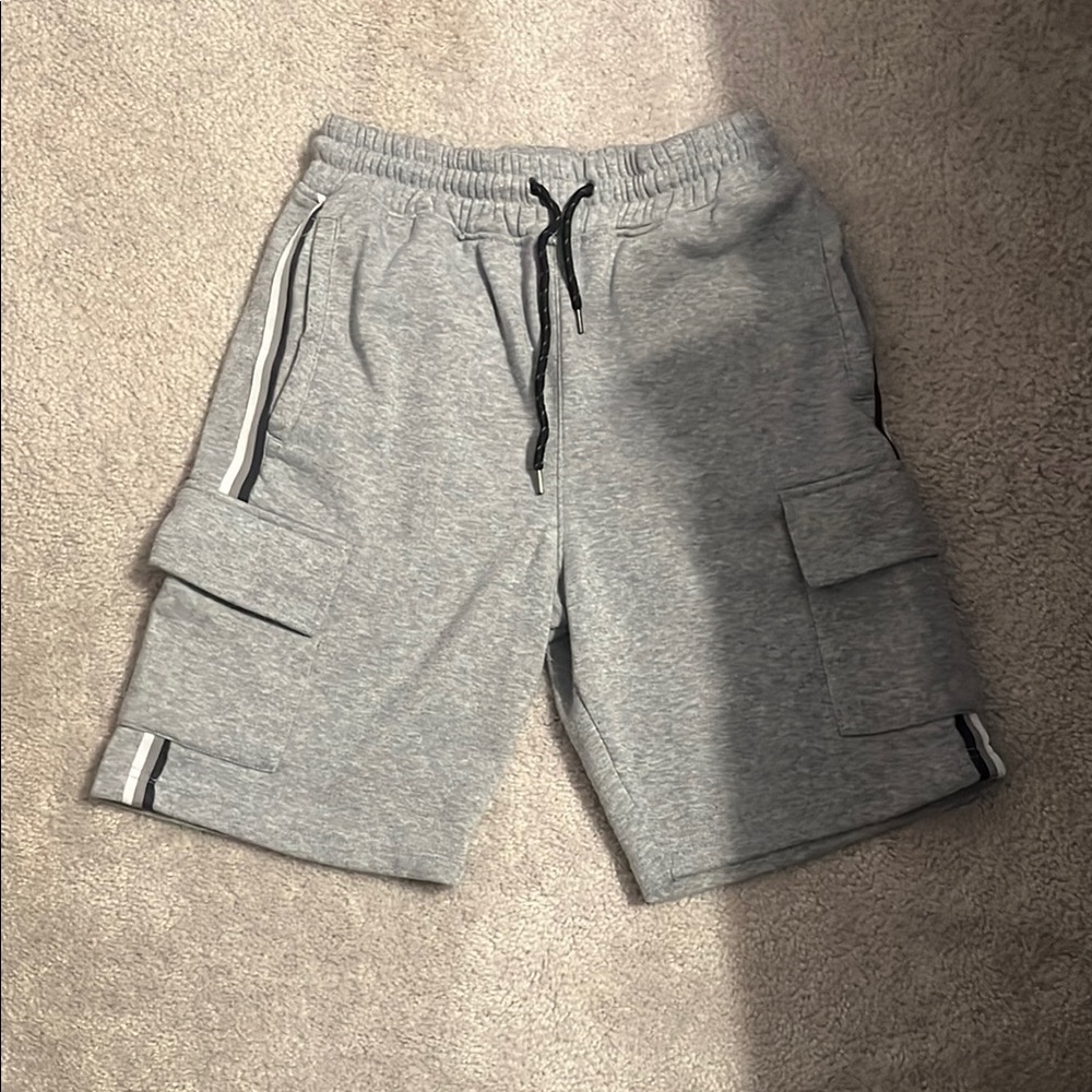 Gray Cargo Shorts with Side Stripes